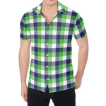 White Green And Blue Buffalo Plaid Print Men's Shirt