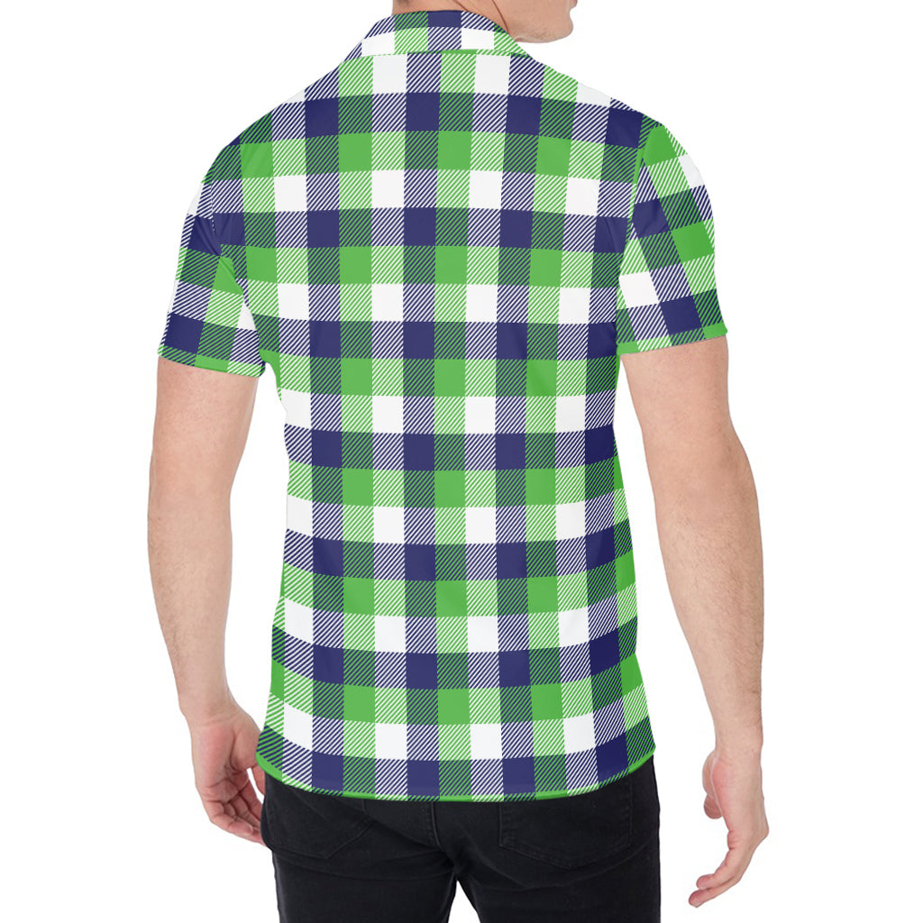 White Green And Blue Buffalo Plaid Print Men's Shirt