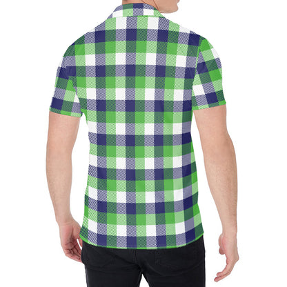 White Green And Blue Buffalo Plaid Print Men's Shirt