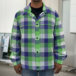 White Green And Blue Buffalo Plaid Print Men's Shirt Jacket