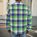 White Green And Blue Buffalo Plaid Print Men's Shirt Jacket