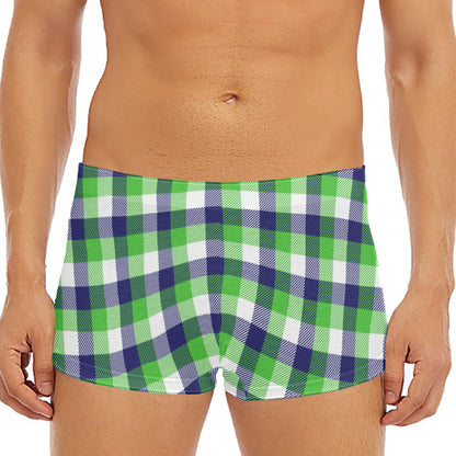 White Green And Blue Buffalo Plaid Print Men's Short Boxer Briefs