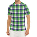 White Green And Blue Buffalo Plaid Print Men's Short Sleeve Rash Guard