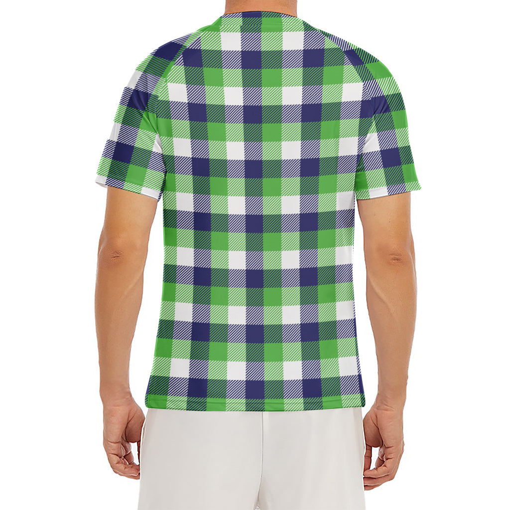 White Green And Blue Buffalo Plaid Print Men's Short Sleeve Rash Guard