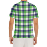 White Green And Blue Buffalo Plaid Print Men's Short Sleeve Rash Guard