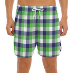 White Green And Blue Buffalo Plaid Print Men's Split Running Shorts