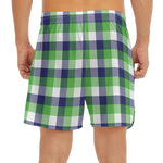 White Green And Blue Buffalo Plaid Print Men's Split Running Shorts
