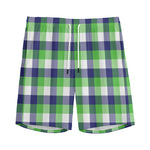 White Green And Blue Buffalo Plaid Print Men's Sports Shorts