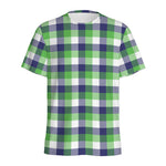 White Green And Blue Buffalo Plaid Print Men's Sports T-Shirt