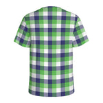 White Green And Blue Buffalo Plaid Print Men's Sports T-Shirt