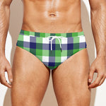 White Green And Blue Buffalo Plaid Print Men's Swim Briefs