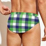 White Green And Blue Buffalo Plaid Print Men's Swim Briefs