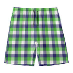 White Green And Blue Buffalo Plaid Print Men's Swim Trunks