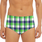 White Green And Blue Buffalo Plaid Print Men's Triangle Swim Briefs