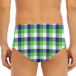 White Green And Blue Buffalo Plaid Print Men's Triangle Swim Briefs