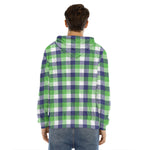 White Green And Blue Buffalo Plaid Print Men's Velvet Pullover Hoodie