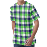 White Green And Blue Buffalo Plaid Print Men's Velvet T-Shirt