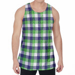 White Green And Blue Buffalo Plaid Print Men's Velvet Tank Top