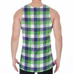 White Green And Blue Buffalo Plaid Print Men's Velvet Tank Top