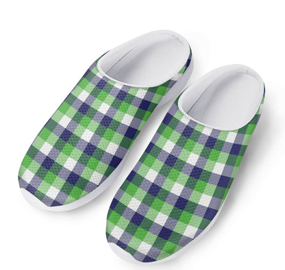 White Green And Blue Buffalo Plaid Print Mesh Casual Shoes