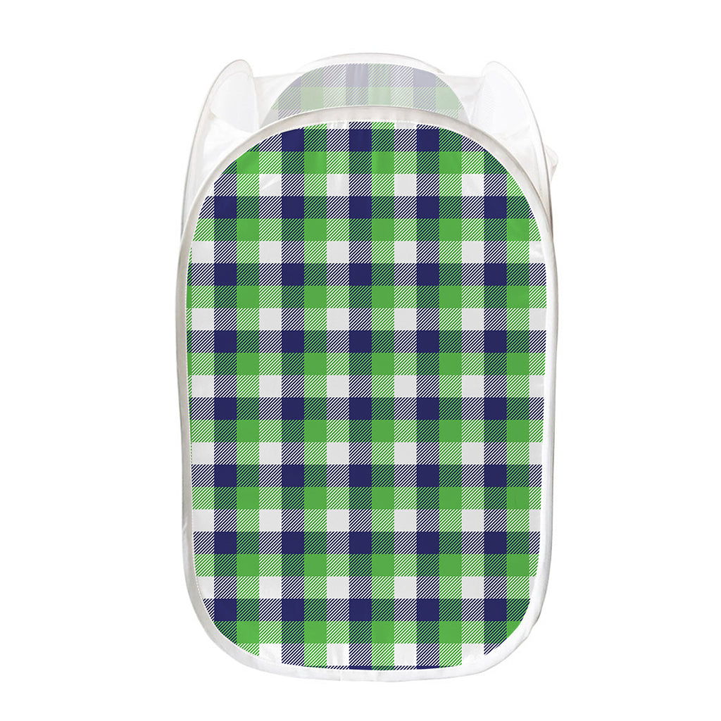 White Green And Blue Buffalo Plaid Print Mesh Laundry Hamper