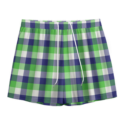 White Green And Blue Buffalo Plaid Print Mesh Shorts
