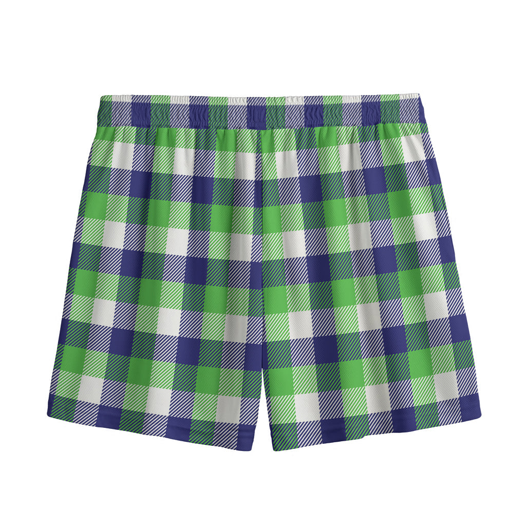 White Green And Blue Buffalo Plaid Print Mesh Shorts