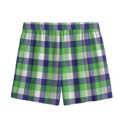 White Green And Blue Buffalo Plaid Print Mesh Shorts