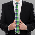 White Green And Blue Buffalo Plaid Print Necktie