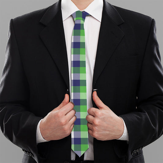 White Green And Blue Buffalo Plaid Print Necktie