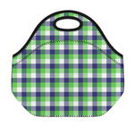 White Green And Blue Buffalo Plaid Print Neoprene Lunch Bag