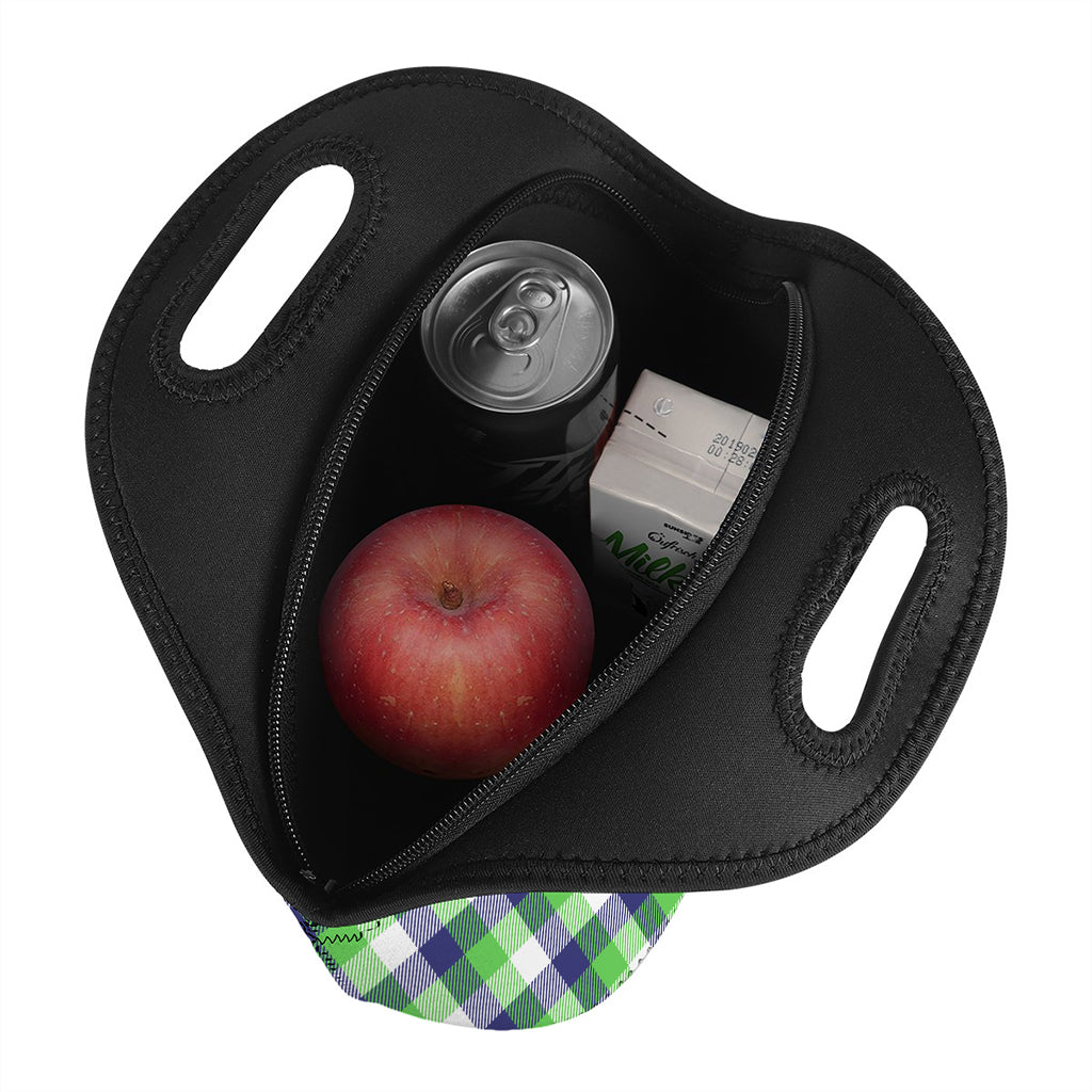 White Green And Blue Buffalo Plaid Print Neoprene Lunch Bag