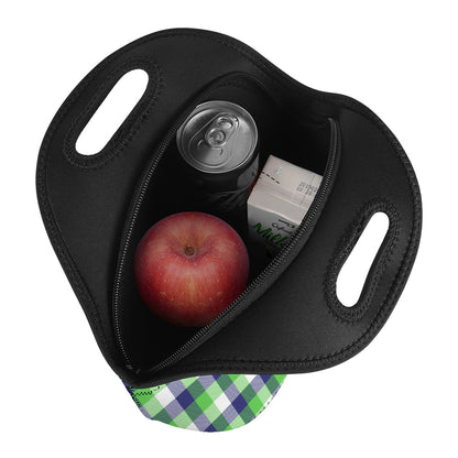 White Green And Blue Buffalo Plaid Print Neoprene Lunch Bag