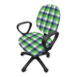 White Green And Blue Buffalo Plaid Print Office Chair Cover
