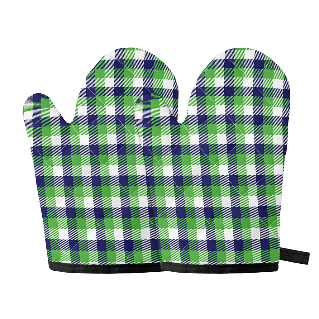 White Green And Blue Buffalo Plaid Print Oven Mitts