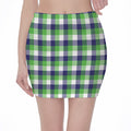 White Green And Blue Buffalo Plaid Print Pencil Mini Skirt