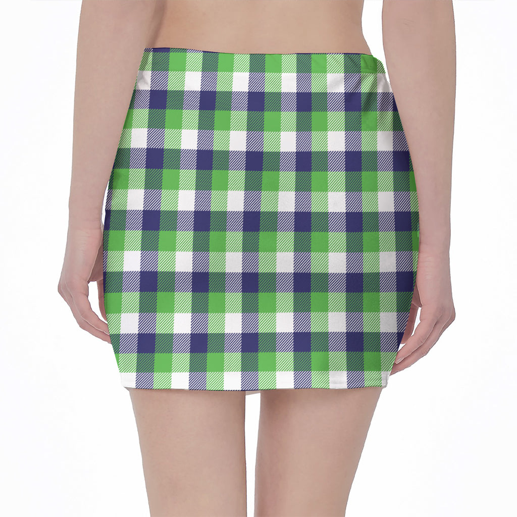 White Green And Blue Buffalo Plaid Print Pencil Mini Skirt