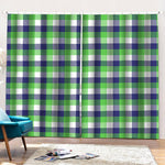 White Green And Blue Buffalo Plaid Print Pencil Pleat Curtains