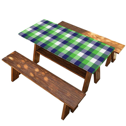 White Green And Blue Buffalo Plaid Print Picnic Table Cover