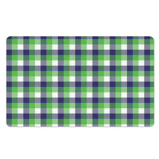 White Green And Blue Buffalo Plaid Print Polyester Doormat