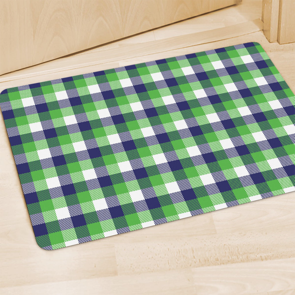 White Green And Blue Buffalo Plaid Print Polyester Doormat
