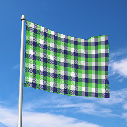 White Green And Blue Buffalo Plaid Print Polyester Flag