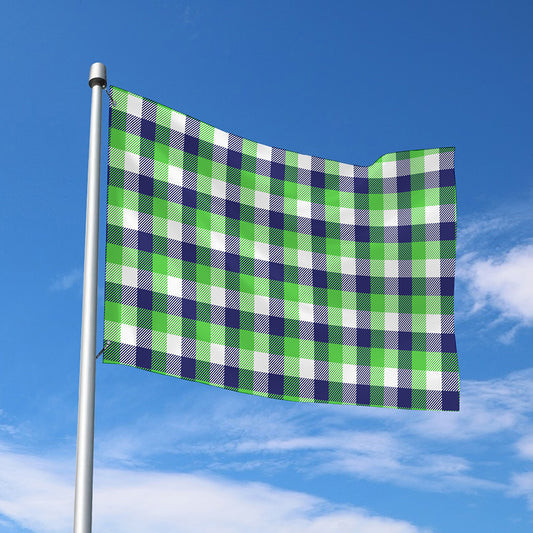 White Green And Blue Buffalo Plaid Print Polyester Flag