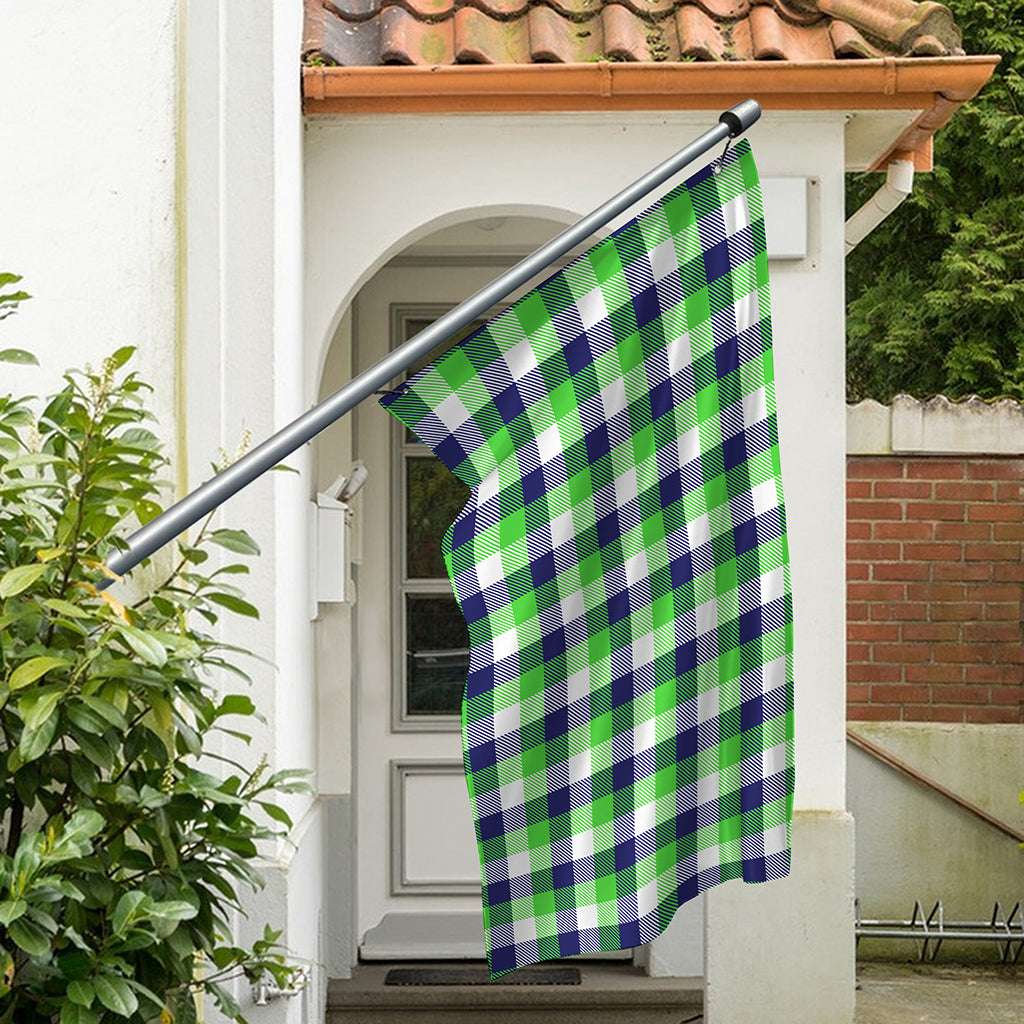 White Green And Blue Buffalo Plaid Print Polyester Flag