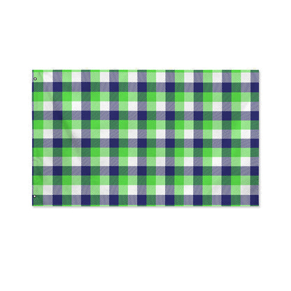 White Green And Blue Buffalo Plaid Print Polyester Flag