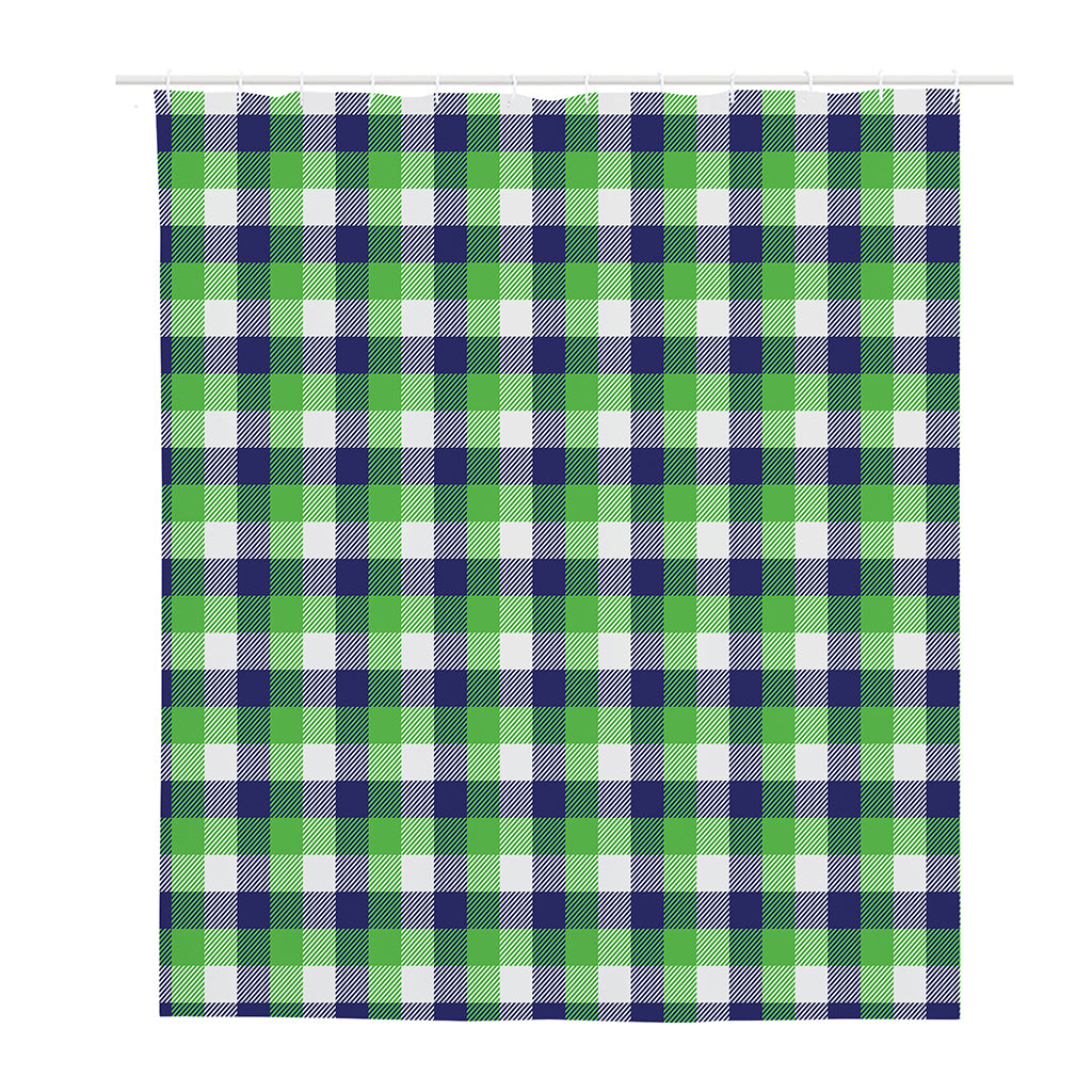 White Green And Blue Buffalo Plaid Print Polyester Shower Curtain