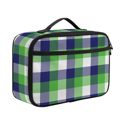 White Green And Blue Buffalo Plaid Print Portable Lunch Bag