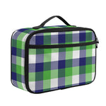 White Green And Blue Buffalo Plaid Print Portable Lunch Bag