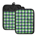 White Green And Blue Buffalo Plaid Print Pot Holders With Pocket