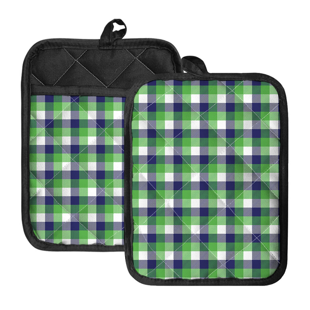 White Green And Blue Buffalo Plaid Print Pot Holders With Pocket